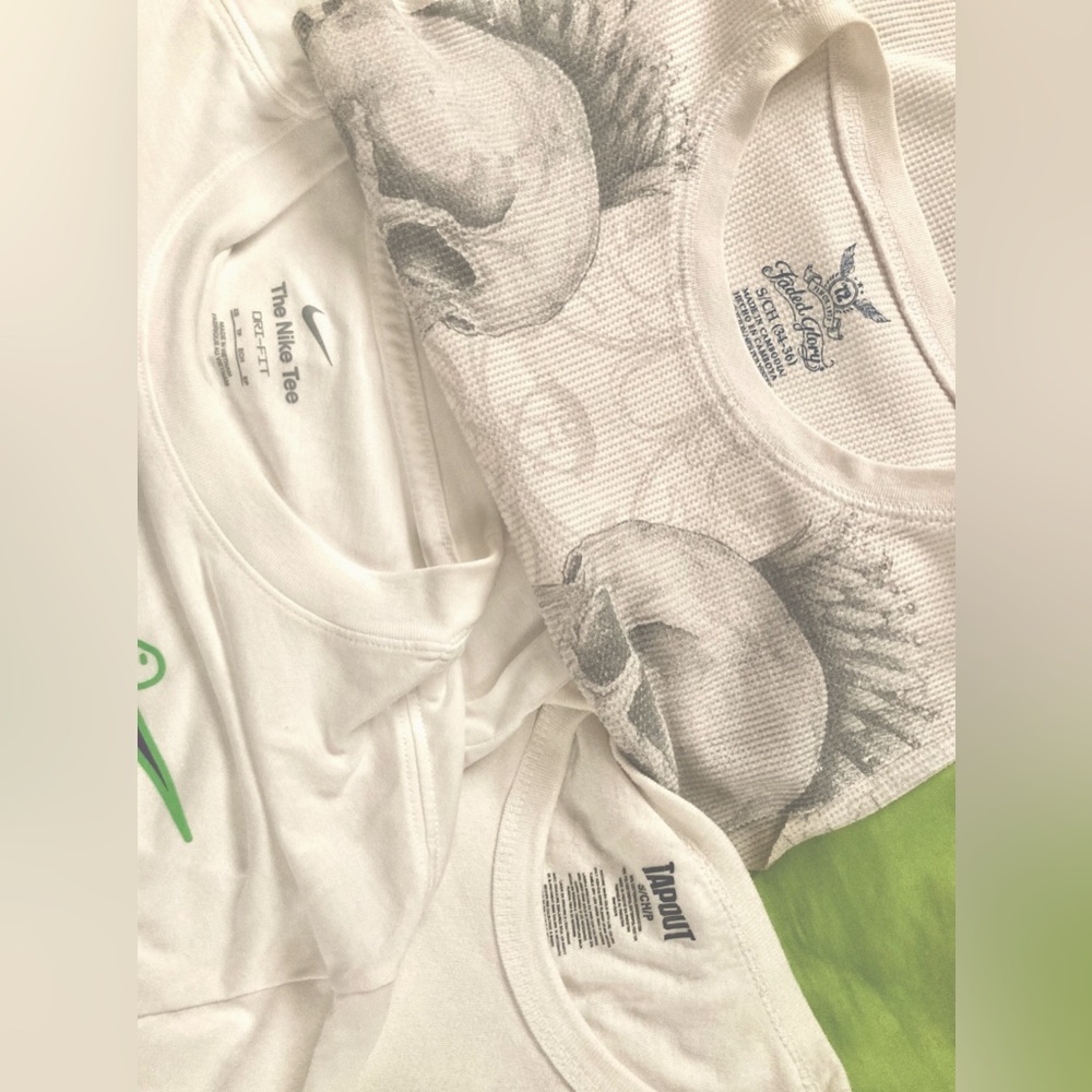 3 Men’s Small T Shirts, Nike, Tap out, Faded Glory, White, 32-36, sleeveless/t